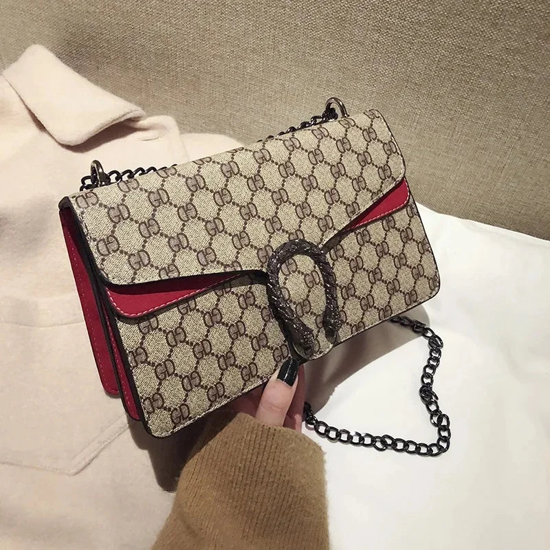 Fashionable Mini Printed Chain Women's Bag Crossbody Shoulder Bag Soft PU Leather Square Shape Bag with Phone Pocket