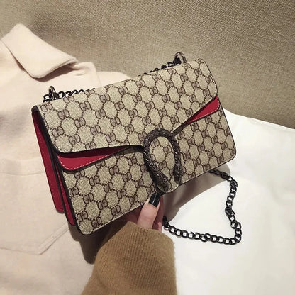 Fashionable Mini Printed Chain Women's Bag Crossbody Shoulder Bag Soft PU Leather Square Shape Bag with Phone Pocket