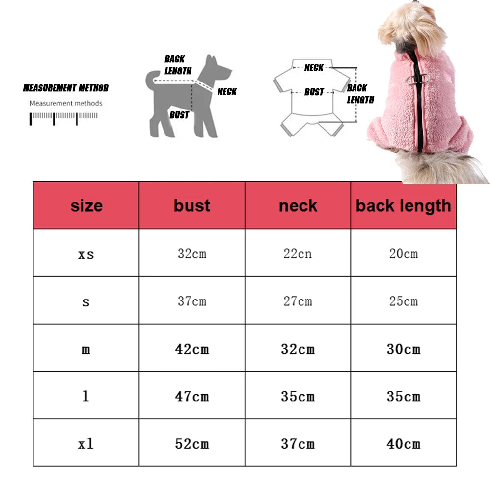 Soft Fleece Dog Clothes Winter Four Legs Covered Plush Pet Coat D-Ring Zipper Puppy Jacket Autumn Overall For Small Middle Dog