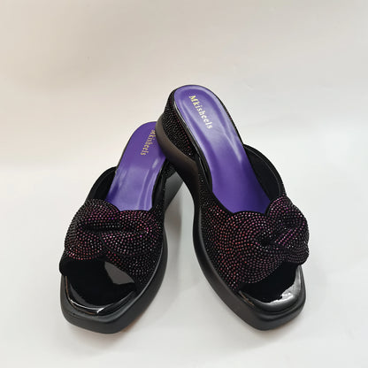 New Trendy Mid-heel Women's Sequins Slippers Outdoor Casual Slippers, High Quality Lady Party Shoes Elegant Shoes F5-1112-2