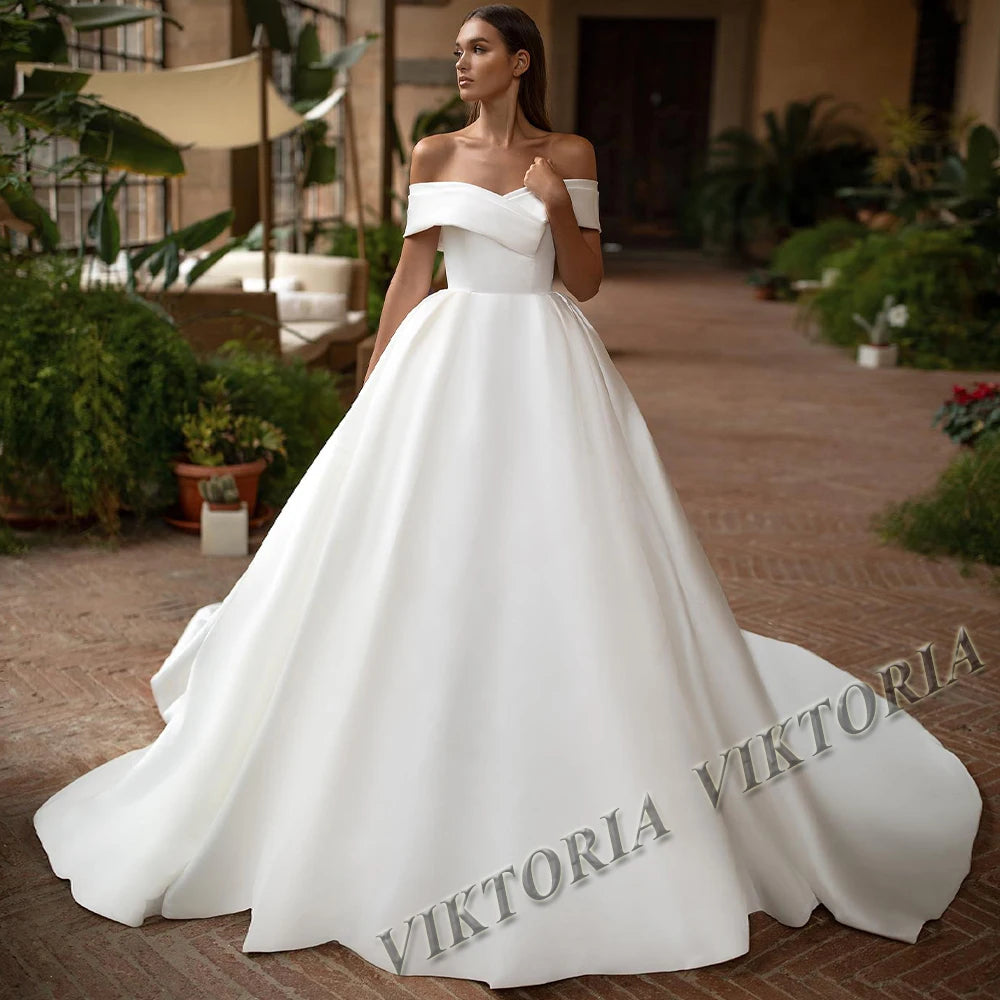 VIKTORIA Fashionable A-line Wedding Dresses for Women Sweetheart Long Sleeves Pleat Appliques Zipper Robe De Soiree De Mariage