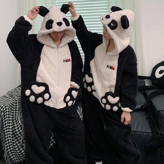 Kigurumi Adults Winter Sleepwear Women Men Pajamas Animal Onesie Thicken Couples Pijamas Cartoon Night Wears For Women Homewear
