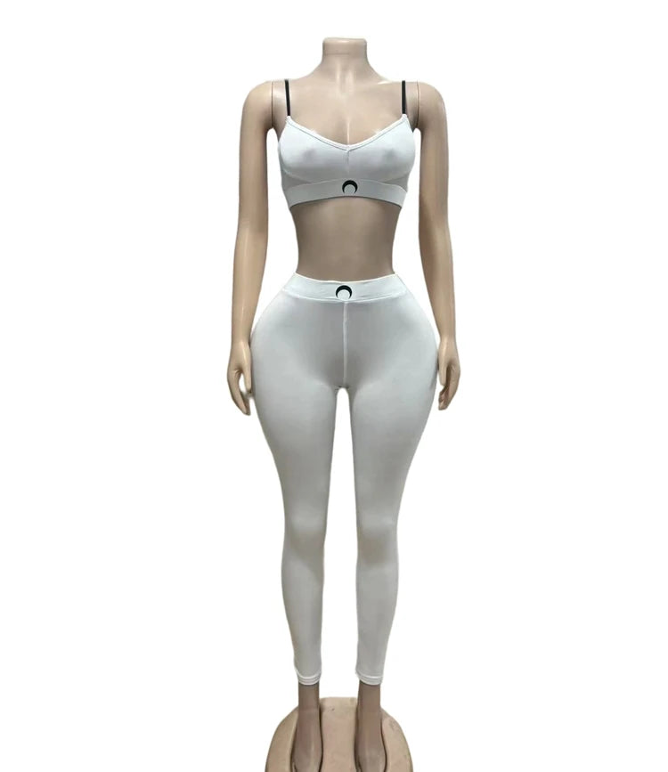 Black Tank Top Set Women Two Piece Pants Moon Print Ins High Street Summer Sexy Slim Fit Versatile Outerwear