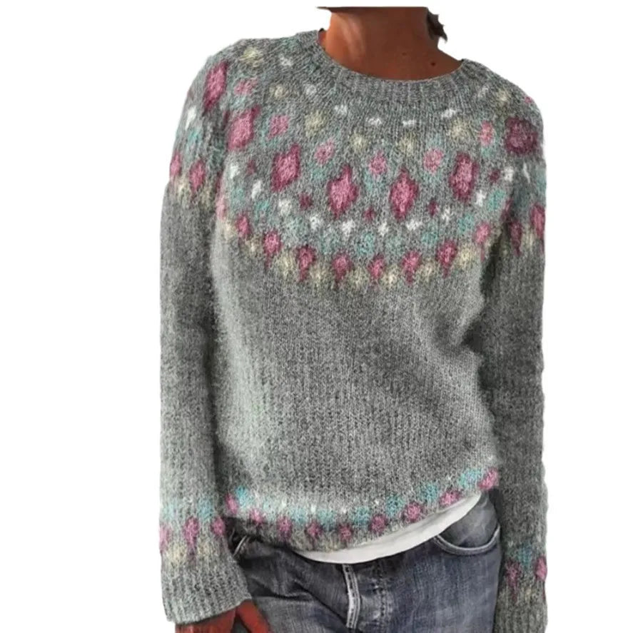 2025 Spring Knitted Women Sweater Print O-neck Long Sleeve Casual Loose Sweaters Female Winter Elegant Trendy Ladies Clothes