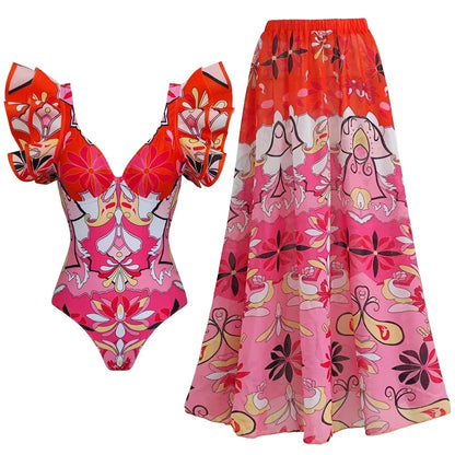 2026 New Sexy Ruffle Bikini Set Printed Brazilian Biquini Women Swimwear Skirt Bathing Suit Girls Summer Beachwear Dress