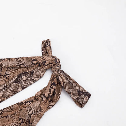FAGADOER Sexy Python Print Patchwork Bodycon Jumpsuits Woman Halter Deep V-neck Backless Rompers Female Streetwear Overalls New