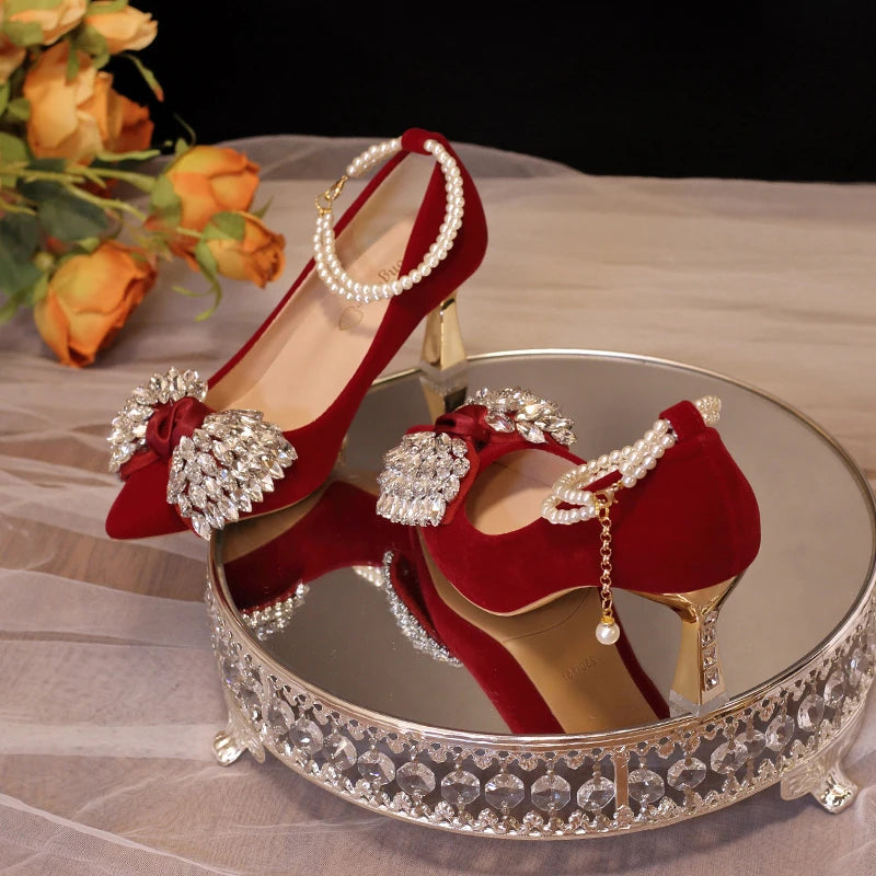 Red Wedding Shoes Women's 2025 New High Heels