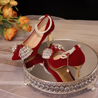 Red Wedding Shoes Women's 2025 New High Heels