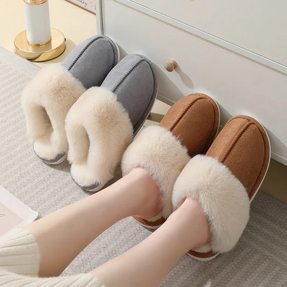Shevalues Fashion Fur Slippers Women Fluffy Winter House Shoes Memory Foam Fuzzy Slippers Short Plush Slipper Indoor And Outdoor