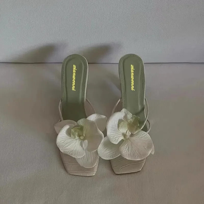 Slippers Women's shoes Heels Sandals Elegant Sexy Fashion New  Luxury Kawaii Designer Stripper shoes woman 2025 trend square toe