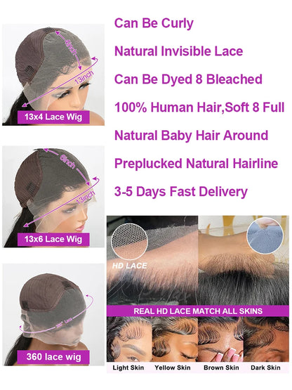 40 46 Inch Hd Transparent Lace Wig 13x6 13x4 Bone Straight Human Hair Brazilian 360 Full Lace Frontal Wigs For Women 300 Density