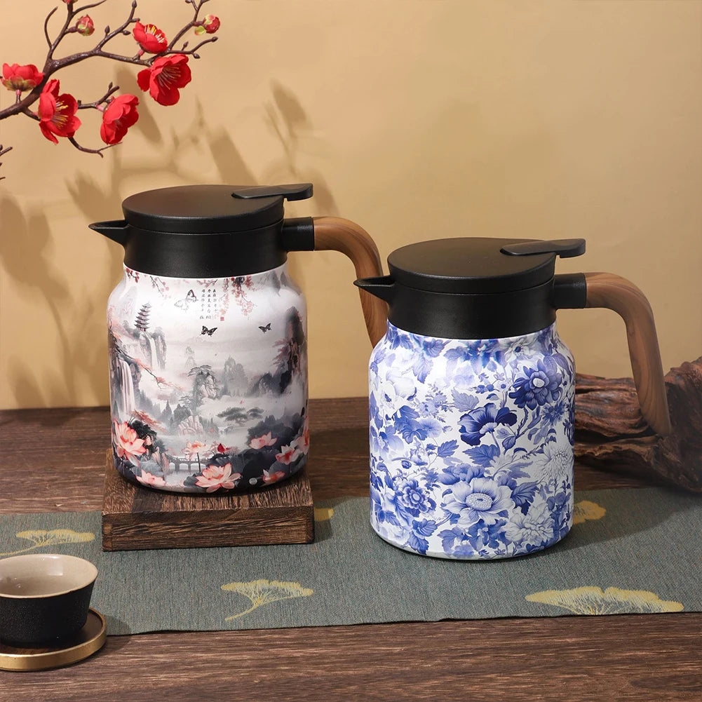 1000ml Vintage Floral Tea Thermos Stainless Steel Tea Kettle Drip-Proof Tea Pot With Tea Infuser Mini Thermo Coffee Pot
