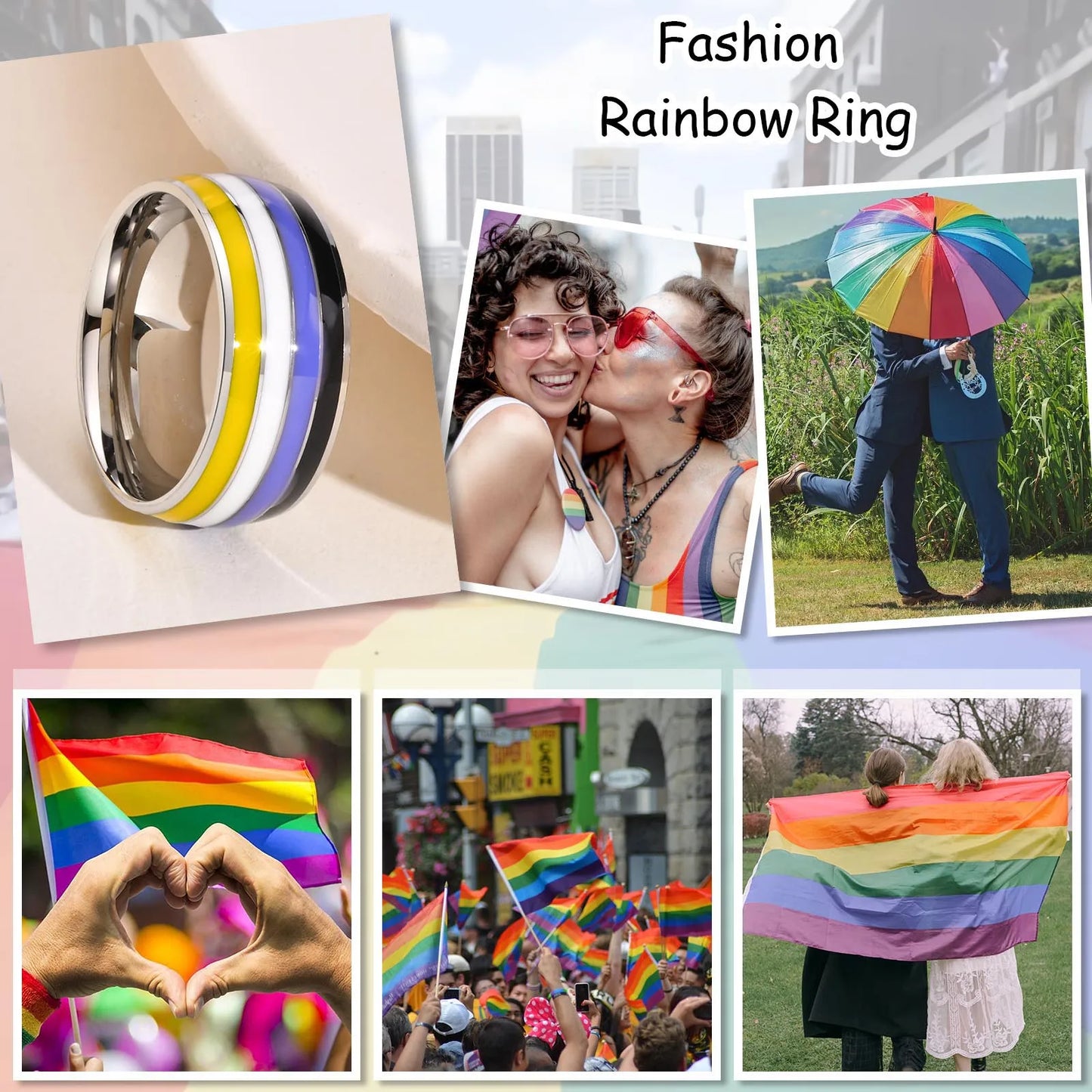 Pride Parade Lesbian Gay LGBT Pride Ring, Bisexual Non-binary Pride Multicolor Rainbow Ring, Love Promise Wedding Jewelry