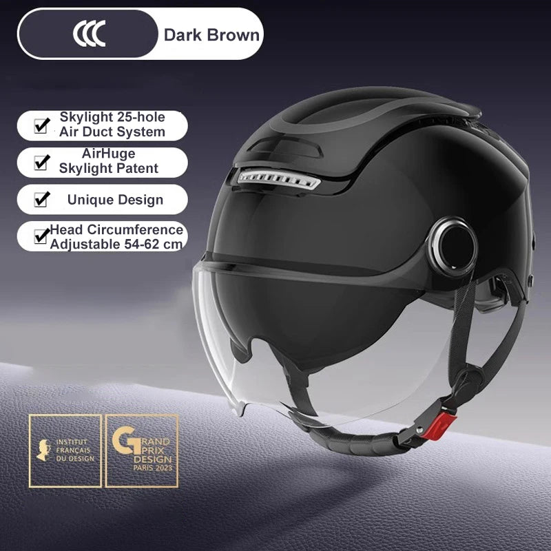 BIBEE Electric Motorcycle Helmet Summer Breathable Electric Bike Open Face Helmet Men Women Dual Lenses Jet Scooter Half Helmets