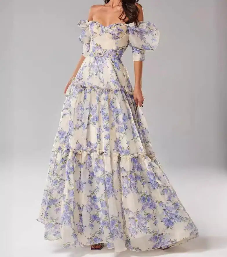 Spring/Summer New Fashion Sexy Off Shoulder Printed Half Sleeves Slim Fit Dress For Women,3 Colors