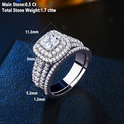 Newshe Luxury 925 Sterling Silver Halo Wedding Ring Set for Women Elegant Yellow Gold Plated Princess Simulated Diamond Rings