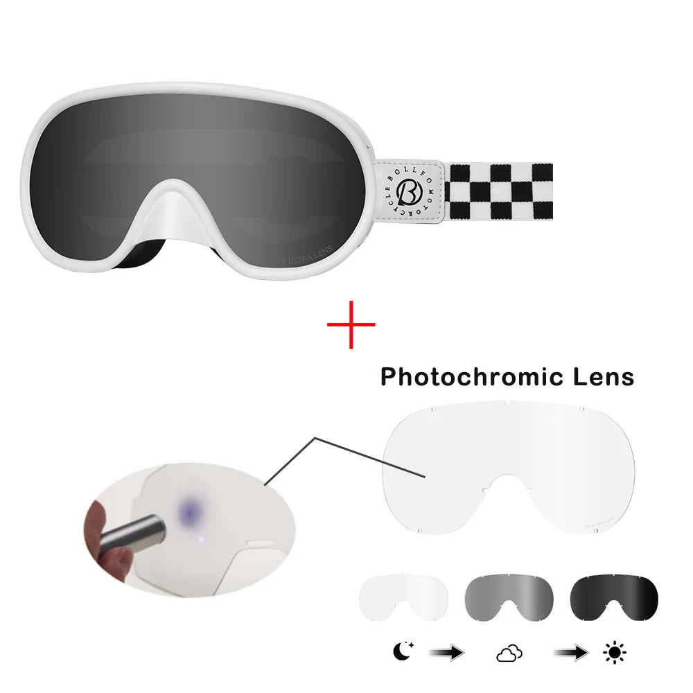 Vintage Motorcycle Goggles Over Glasses Photochromic UV400 Dirt Bike Goggles for Men Women Dual-Cycle Defogging Racing Glasses