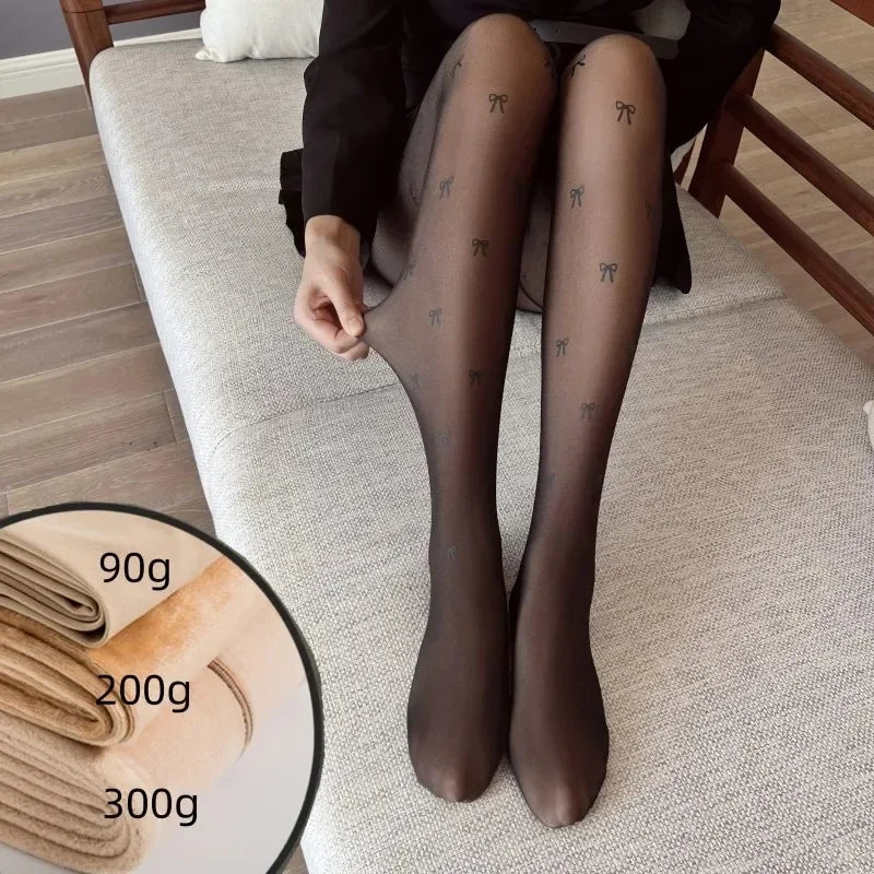 New Warm Tights For Women Winter Fleece Leggings Thermal Stockings Woman Insulated Printed Pantyhose Skin Effect Sock Pants