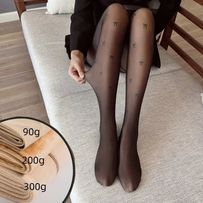 New Warm Tights For Women Winter Fleece Leggings Thermal Stockings Woman Insulated Printed Pantyhose Skin Effect Sock Pants