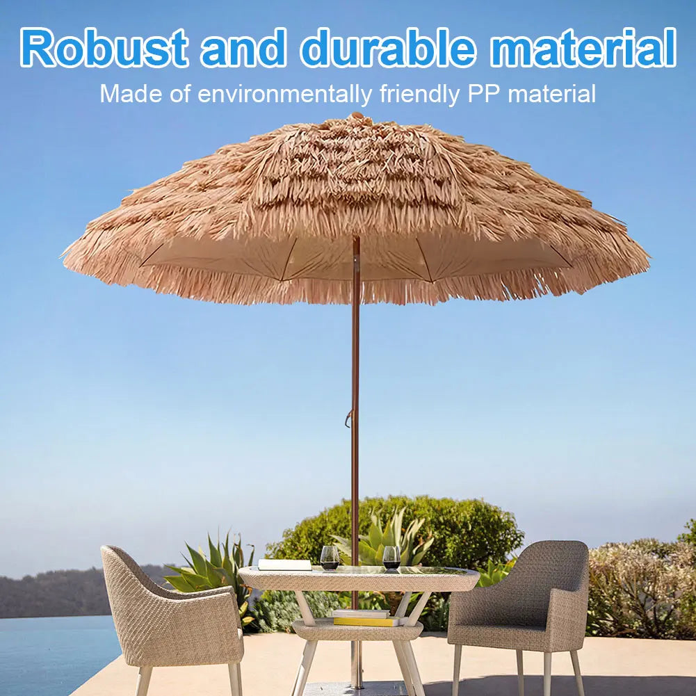 8-Rib Beach Umbrella 6.23ft/1.9m Height Adjustable Folding Patio Umbrellas Large Outdoor Thatched Tiki Umbrella For Garden Patio