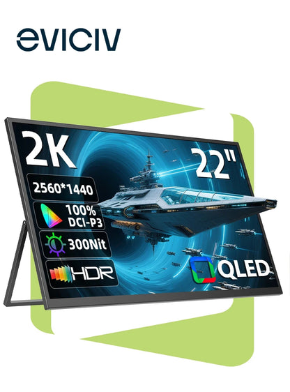 EVICIV 22" 2K Portable Monitor 2560*1440P 100%DCI-P3 QLED External Screen For Loptop Phone With HDMI Computer Display Extension
