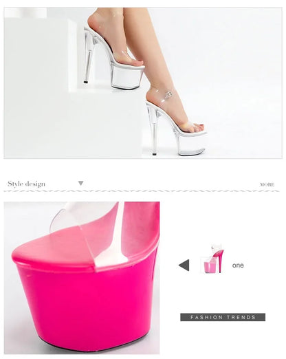 2021 Summer Platform Sandals Women Sexy PVC Transparent Slim Ultra High Heels 17CM Shoes Women Sandale Female Pole Dancing Shoes