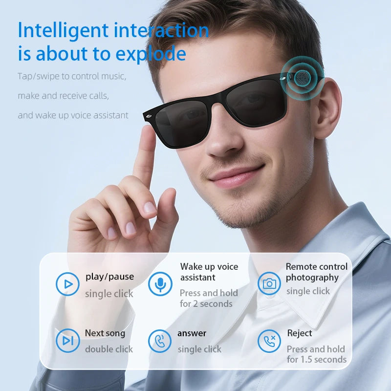 Smart Translator Glasses Headphones Bluetooth Wireless Earphones Anti-Blue Light Sunglasses Hi-Fi Audio Headset for Music Travel