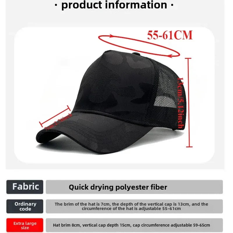 Summer Quick Drying Deeper Baseball Caps for men  Camouflage Big Size Mesh Breathable Dad Hat  Plus Size 65cm  Snapback Caps