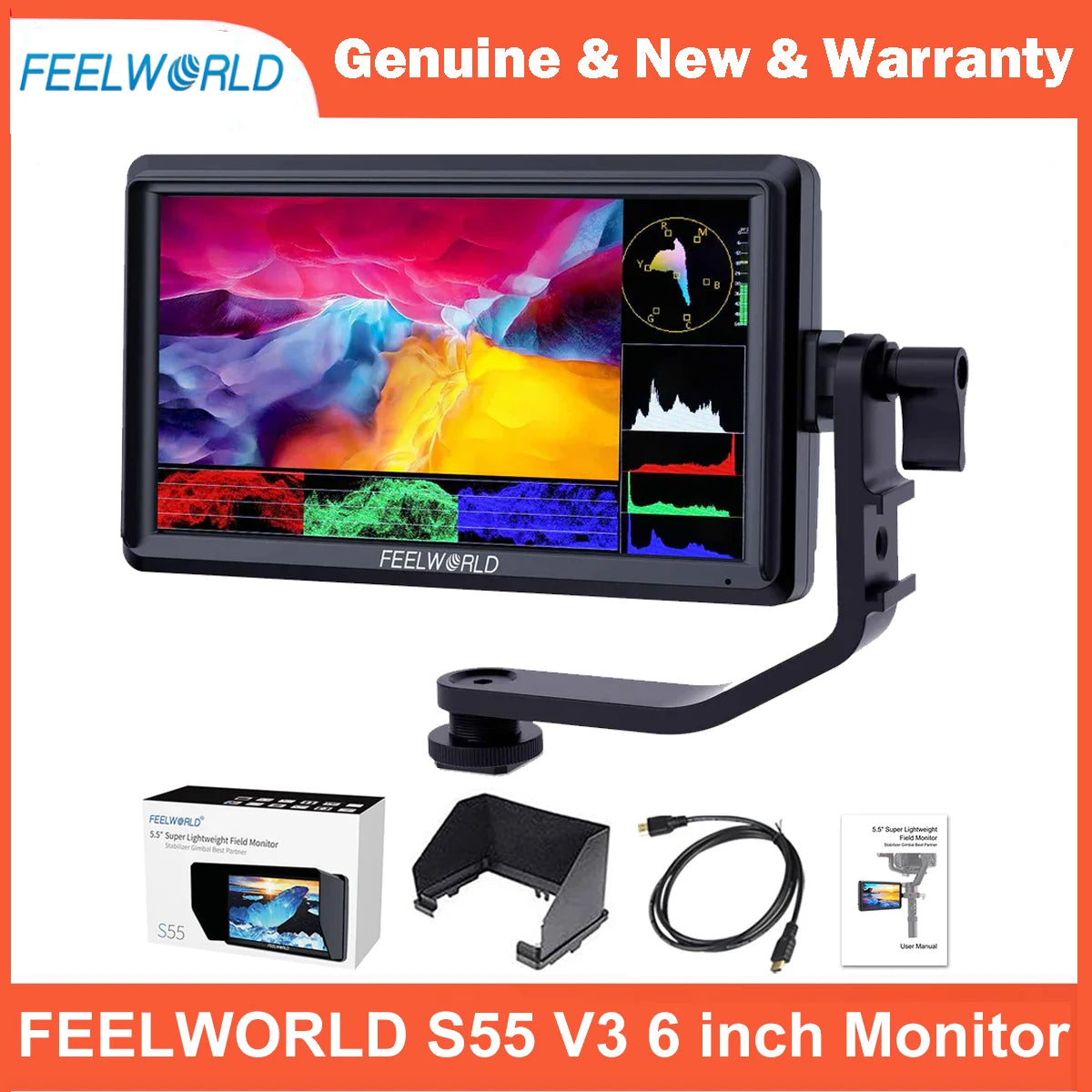 FEELWORLD S55 V3 6 inch Camera DSLR Field Monitor Video Assist IPS 1920x1152 4K HDMI DC Out With 3D LUT