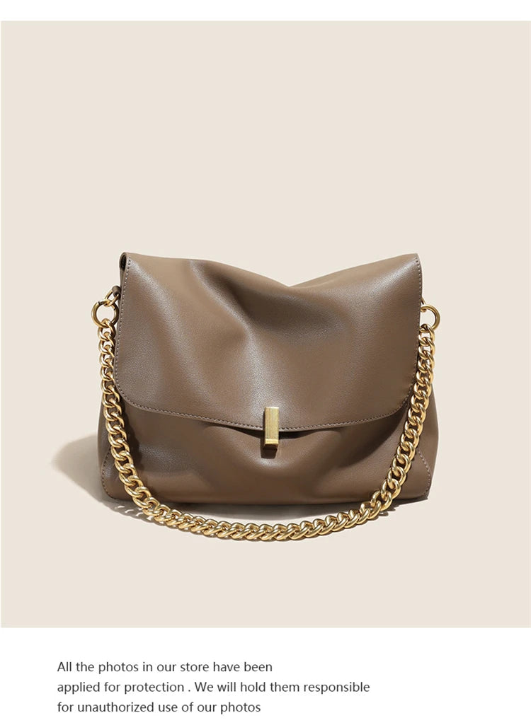 Toptrends Genuine Leather Large Chain Shoulder For Women 2026 Luxury Designer Office Messenger Bags Satchel Cow Ladies Handbags
