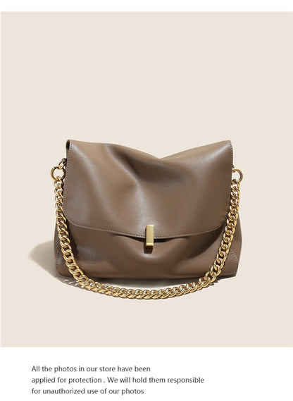Toptrends Genuine Leather Large Chain Shoulder For Women 2026 Luxury Designer Office Messenger Bags Satchel Cow Ladies Handbags