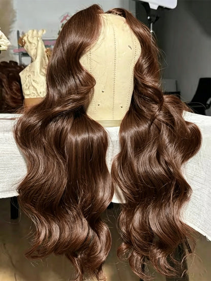 Smilegirl 250% Density Brown Body Wave Lace Frontal Wigs Human Blended Hair 13x4 HD Transparent Brown Body Wave Lace Frontal Wigs Chocolate Brown