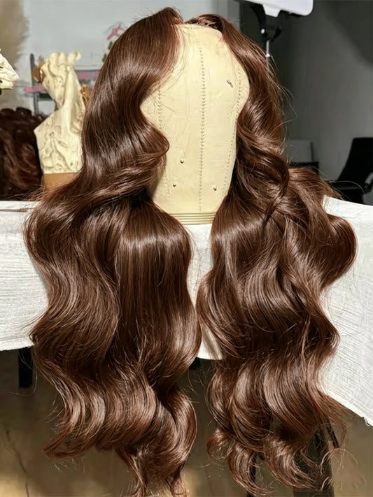Smilegirl 250% Density Brown Body Wave Lace Frontal Wigs Human Blended Hair 13x4 HD Transparent Brown Body Wave Lace Frontal Wigs Chocolate Brown