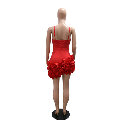 Ruffles Sleeveless Bodycon Mini Pleated Dress Women Party Elegant Short Evening Dresses Lady Luxury Sexy Birthday Red Prom Dress