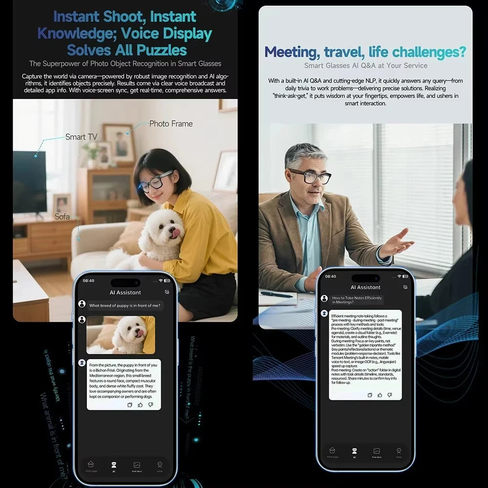 8MP HD Camera Smart Glasses Color-Changing AI Real-time Translation BT Call Music Play Photo Video Record Sunglasses Men Women