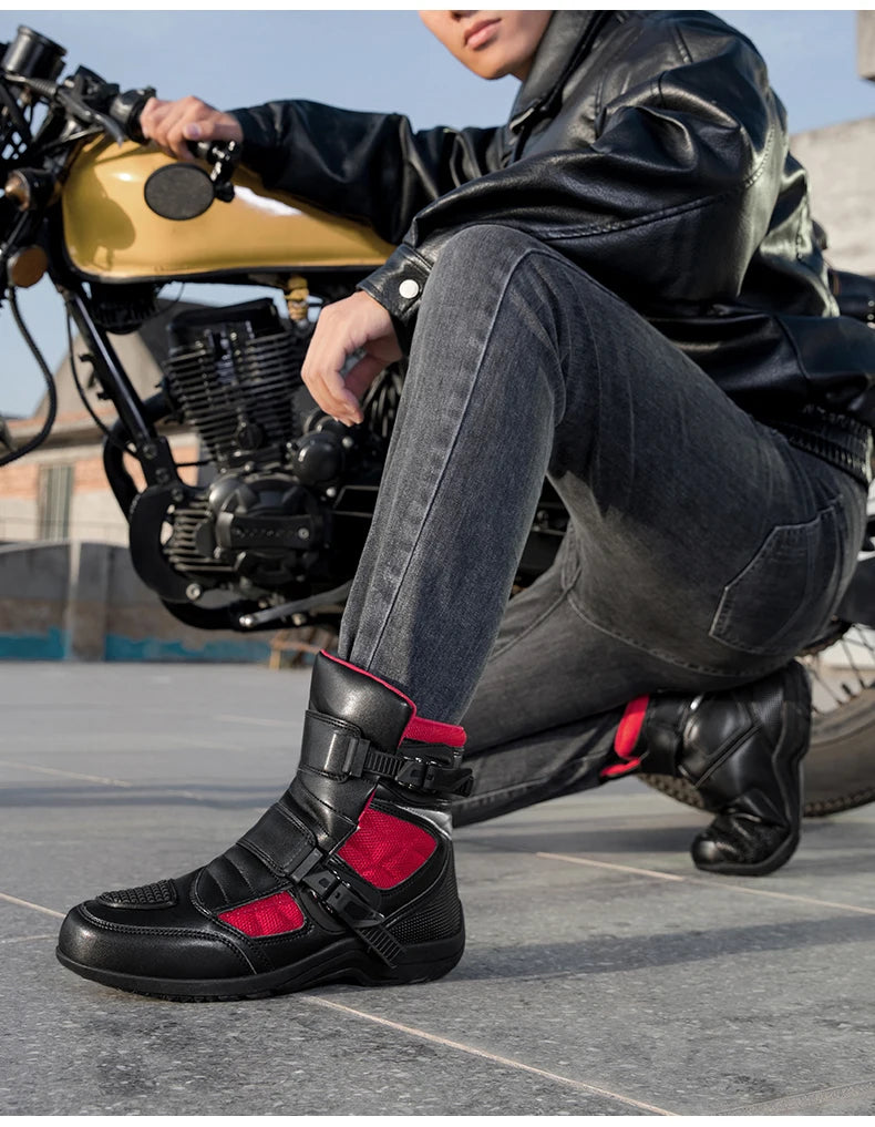 Man Motorcycle Boots New Breathable Anti-fall Rider Road Racing Motorcycle Shoes Microfiber Leather Men's Motos Protection Boot