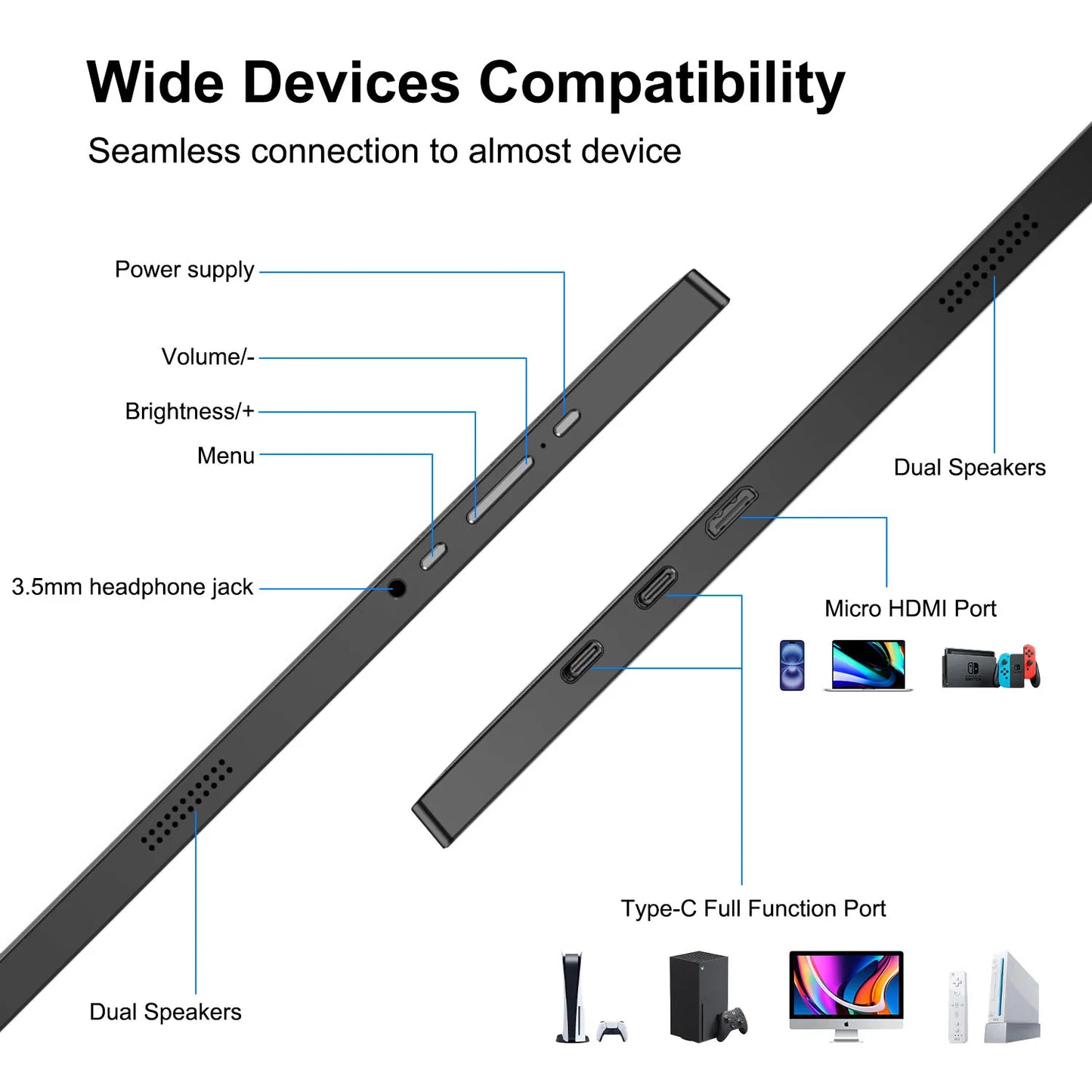 Adreamer 1920*1080 15.6-inch Portable Monitor 60HZ For Laptop/ XBox/ PS5/ Switch/ TV Box/ Cell Phone PC Extension Mobile