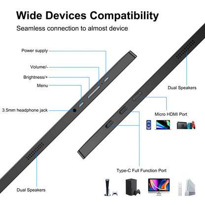 Adreamer 1920*1080 15.6-inch Portable Monitor 60HZ For Laptop/ XBox/ PS5/ Switch/ TV Box/ Cell Phone PC Extension Mobile