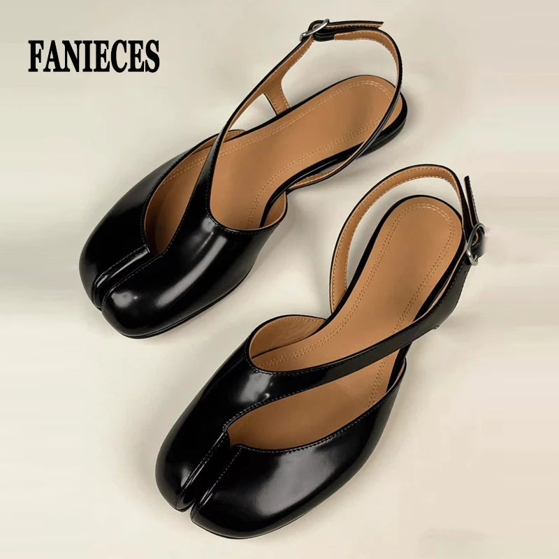 Luxury Tabi Flat Sandals Women Summer Patent Leather Split Toe Slingbacks Ballet Shoes Brand Designer Banquet Wedding Sandalias