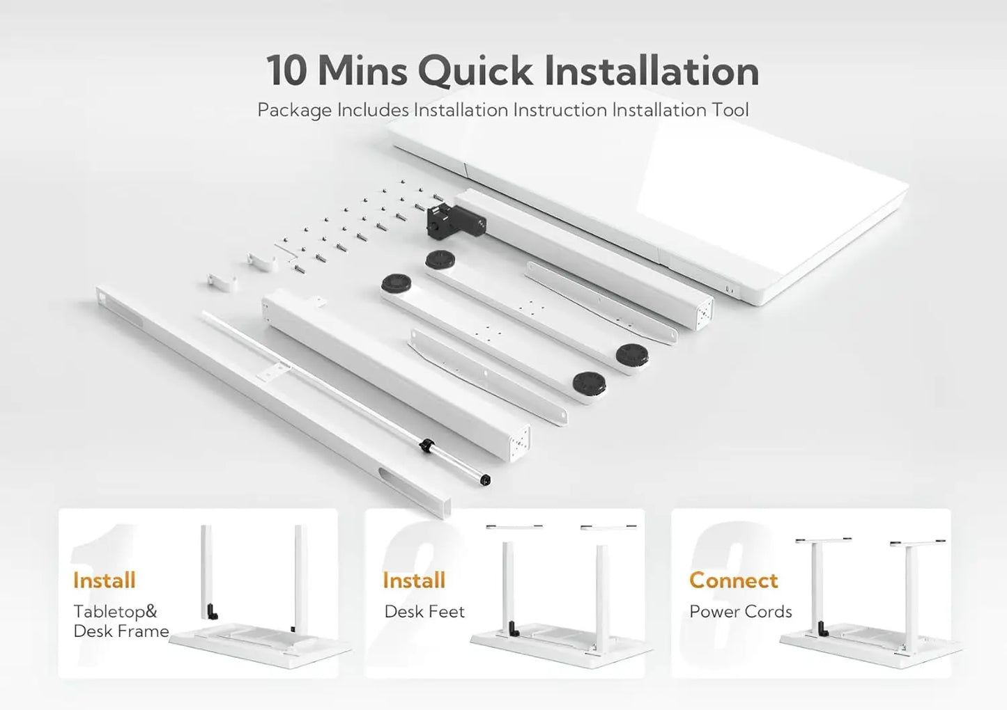 Glass Standing Desk with Drawers, 55 Inch Adjustable Stand Up Desk, Quick Install Home Office Computer Desk with, Customized