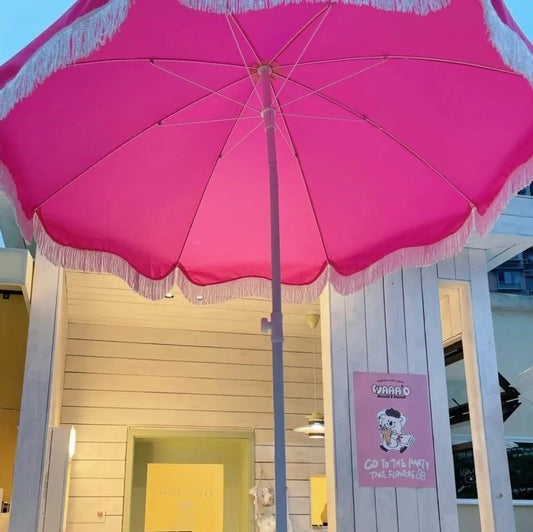Pink beach parasol, white outdoor props, sun umbrella, garden big beach umbrella promotional advertising umbrella