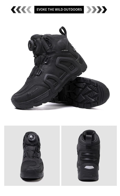 Men Motorcycle Riding Boots Waterproof Cowhide Leather Breathable Anti-Slip Wear-Resistant Street Moto Shoes