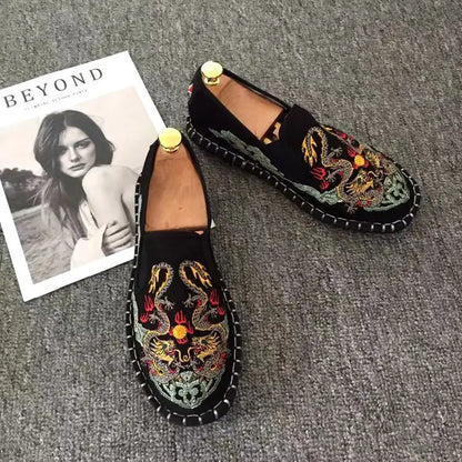 Old Beijing Cloth Shoes Embroidery Flower Social Guy Male Moccasin-Gommino Student Casual Shoes Fashion National Chinese Style