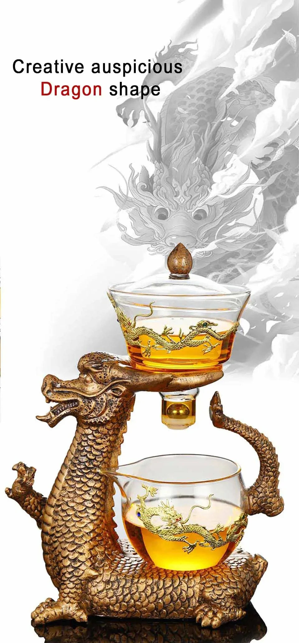 New Creative Dargon Teapot Full Automatic Glass Tea Set Pu'er Oolong Magnetic Suction Cup Teapot