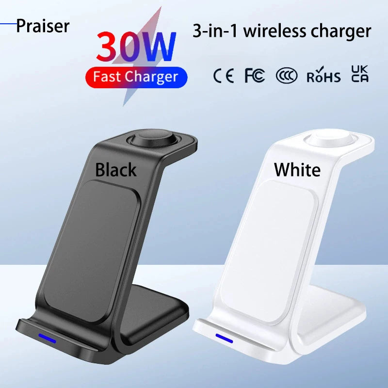3 In 1 Magnetic Wireless Charger Stand For iPhone 16 15 14 13 Pro Max Apple Watch 9 8 AirPods Fast Charging For Samsung Xiaomi