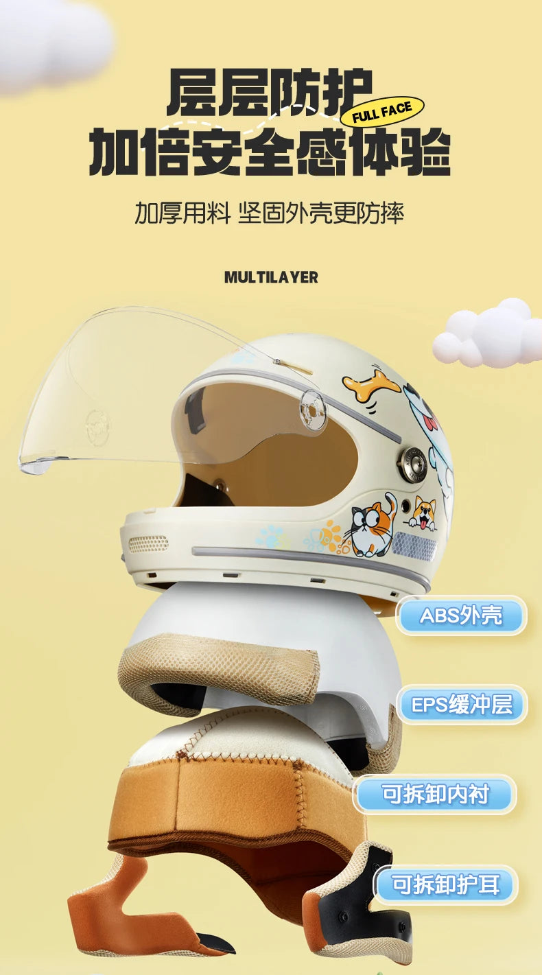Children's Anti Fall Helmet Cute Cartoon Motorcycle Helmets Electric Bike Helmet Children's Moto Helmets Riding Full Helmet