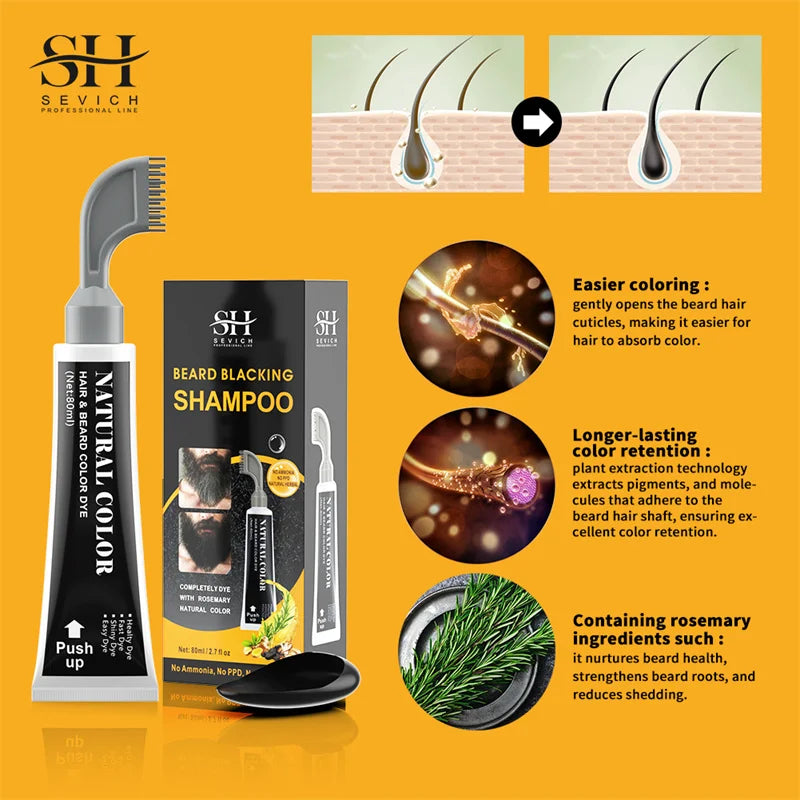 80ml Hair Dye Cream Black Beard Dye Cream For Men Permanent Plant Beard Dye Shampoo Fast Cover White Grey Beard Hair Care