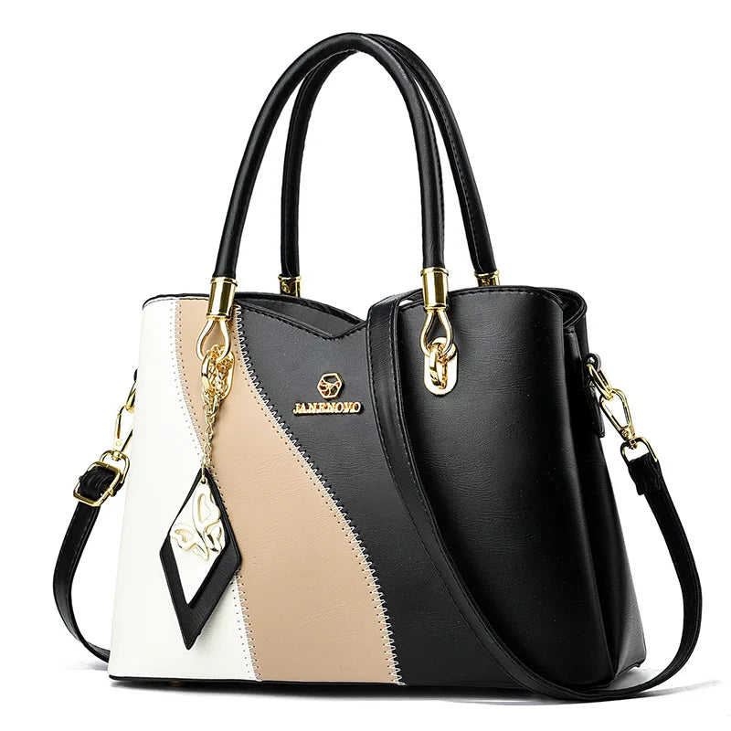 2024 New Three Color Combination Women's Handbag Large Capacity Soft Leather Shoulder Bag Fashion Elegant Women's Crossbody Bag