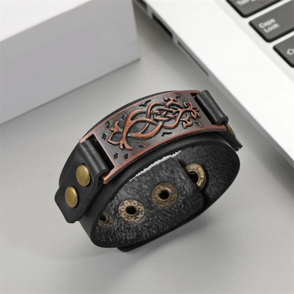 2025 Jewelry Handmade Weave Genuine Leather Bracelet Men Vintage Cuff Wide Leather Bracelet Pulsera Hombre