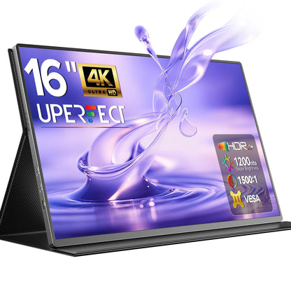 UPERFECT 4K Portable Monitor 16" 3840x2400 IPS Laptop Extend Screen 1200Nits USB C HDMI Computer PC Gaming Display With Speakers